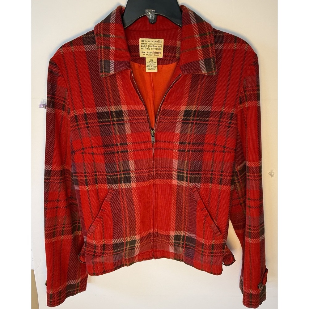 Limited‎ Chinos Womens Red Plaid Corduroy Zip Up Jacket XS Cotton Tartan Vintage